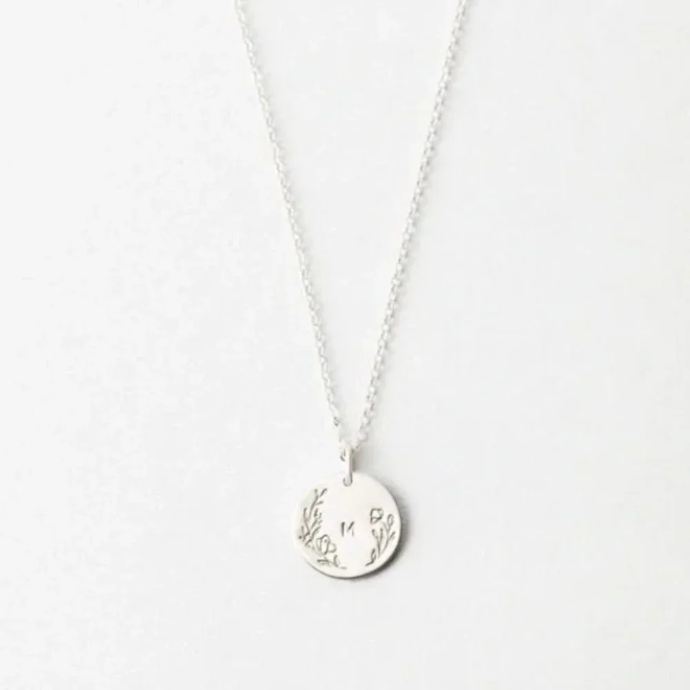 Floral Letter M Initial Dainty Silver/Gold Floral Engraved Boho/Indie Necklace - Picture 7 of 16